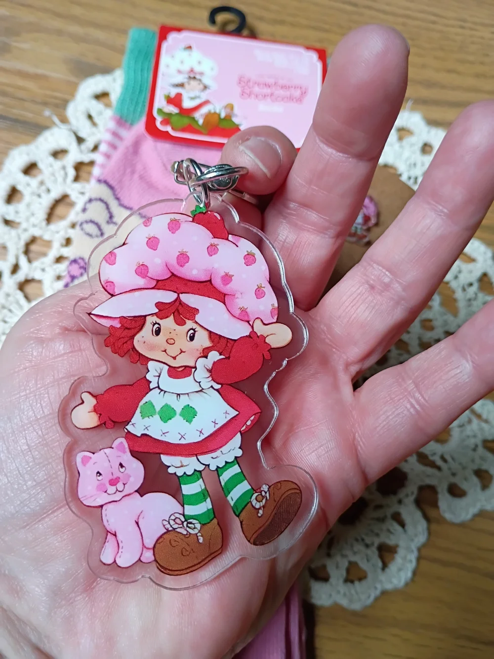 Pink Socks, Keychain And Earrings Set